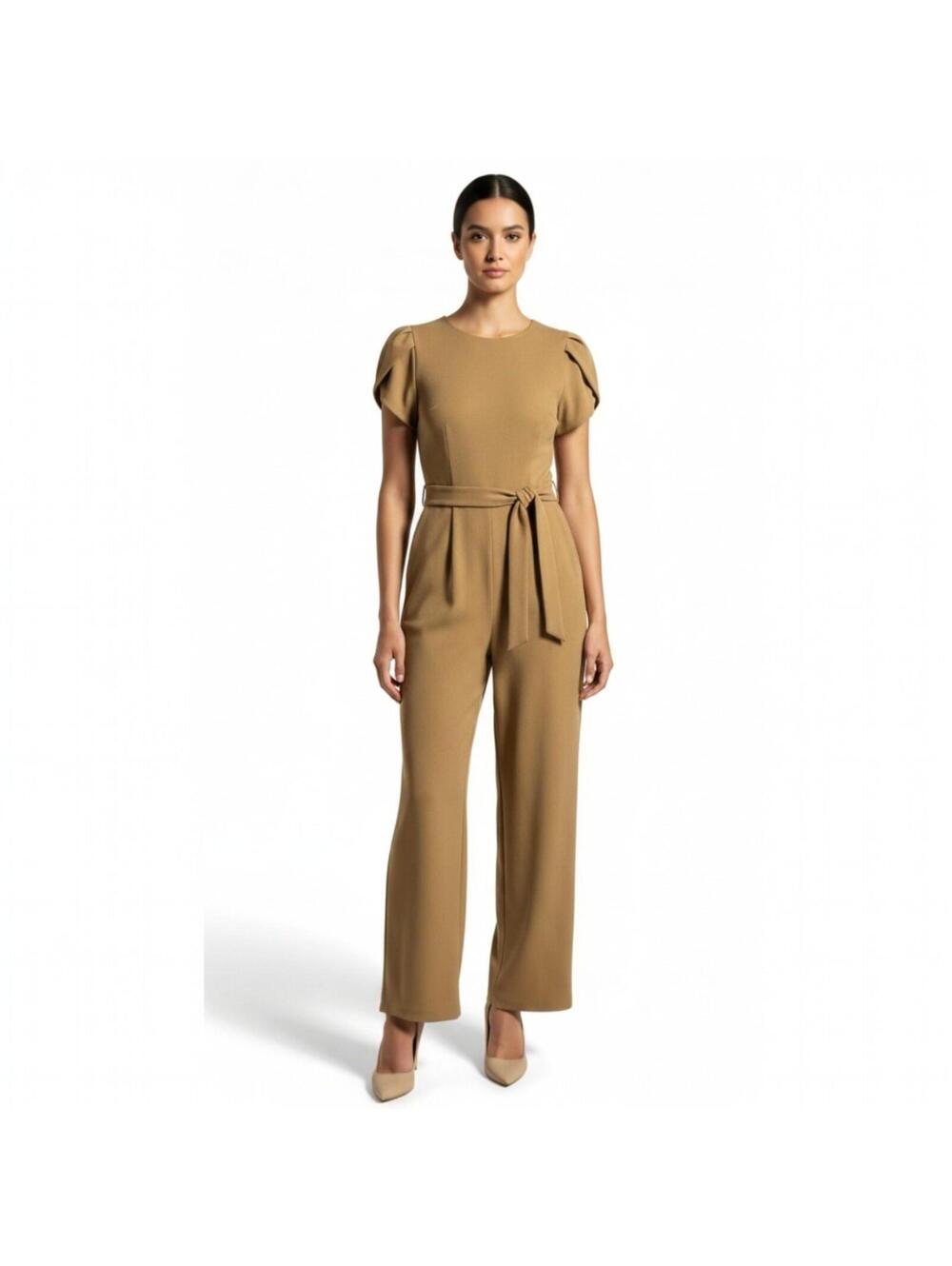 Michael Kors Jumpsuit Womens S Small Brown Wide Leg Puff Sleeve Belted NWOT